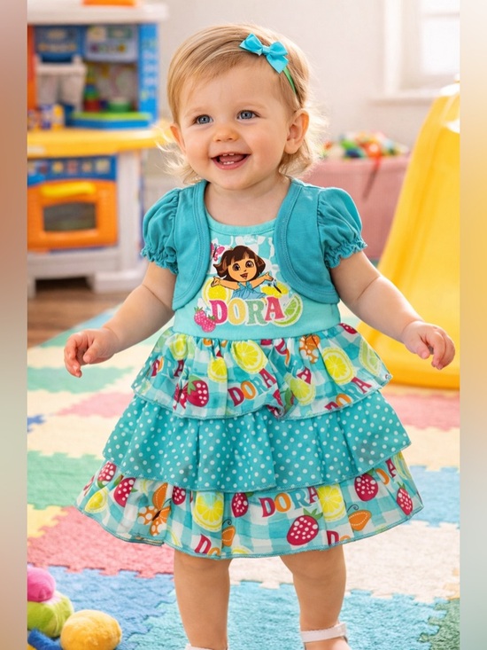 Nickelodeon Other - Dora the Explorer Baby Dress 18M | Nickelodeon Turquoise Ruffle Print Tiered